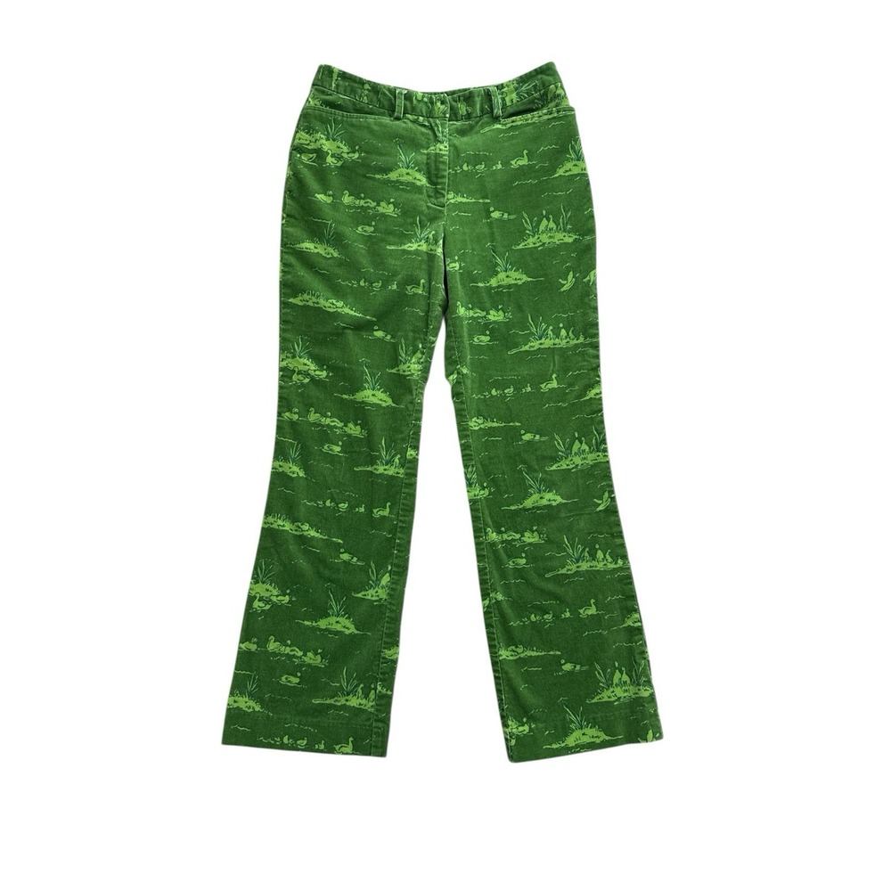 Vtg Lilly Pulitzer‎ Green Corduroy Pants Size 0 Green Duck Marsh Flare Trousers